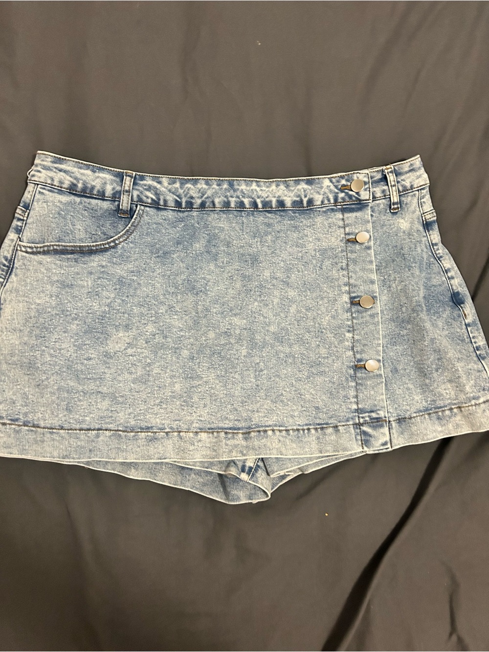 Light Wash Denim Button-Front Mini short Skirt